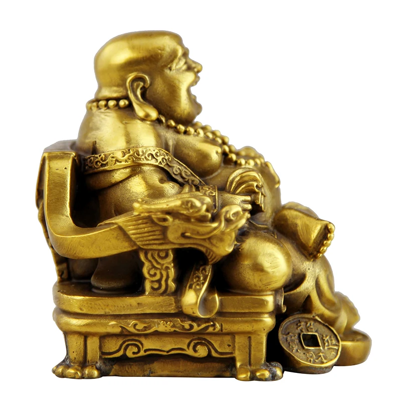 Lucky Maitreya Statue Feng Shui Ornaments Open Light Pure Copper Crafts Treasures Wealth Buddha Home Car Decoration