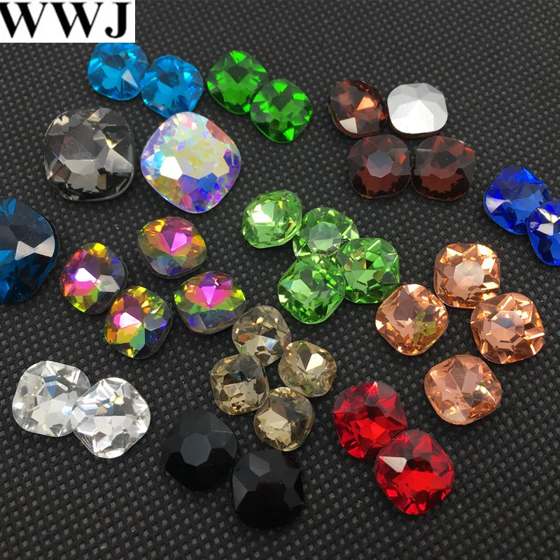 All Sizes Colors 8mm,10mm,12mm fat square crystal fancy stone Pointed Back Glass Jewelry Beads No Holes for necklace accessory