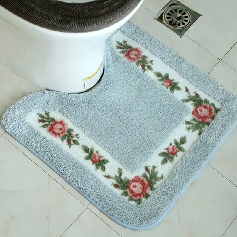 Cheap 1PC Shower Pad Mat Rug Bathroom Mats Set Coral Velvet Soft Toilet Pattern Carpet Bathroom Toilet Non-slip Bath Mats