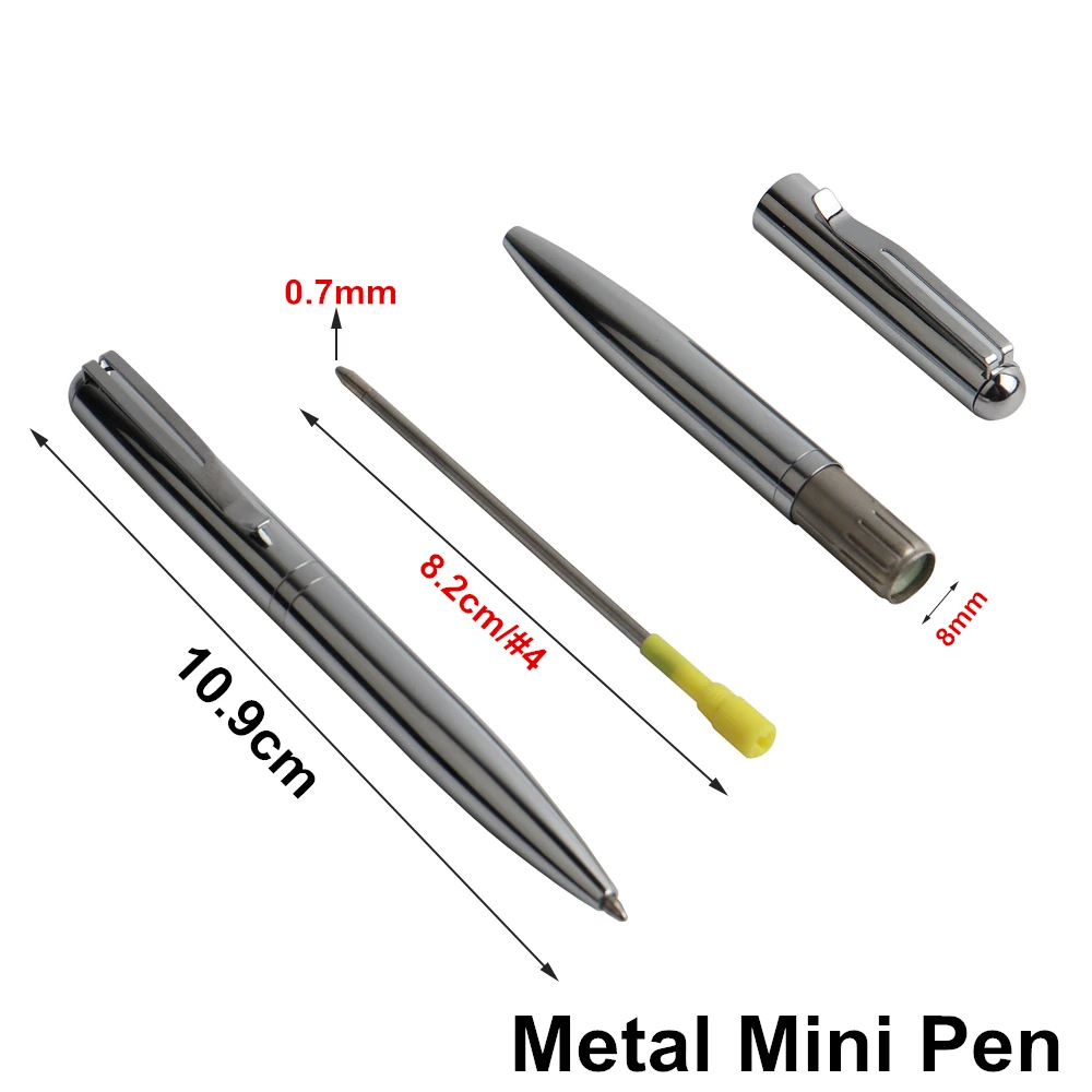 Mini caneta esferográfica de metal, caneta esferográfica portátil de bolso com rotação em tamanho de bolso, caneta pequena de óleo, material escolar