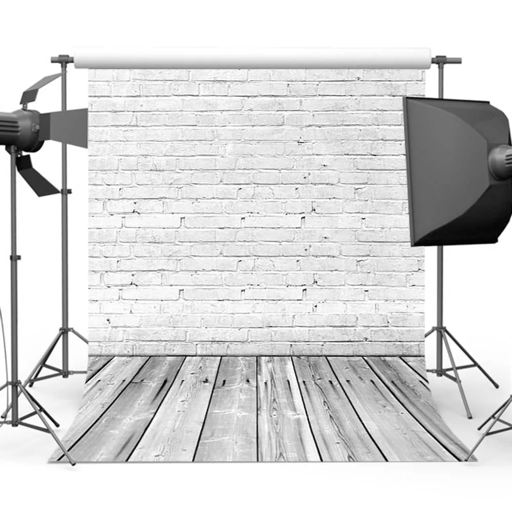 

Vintage Brick Wall Photo Background Wood Floor backdrop for Photography Booth Studio F-1582