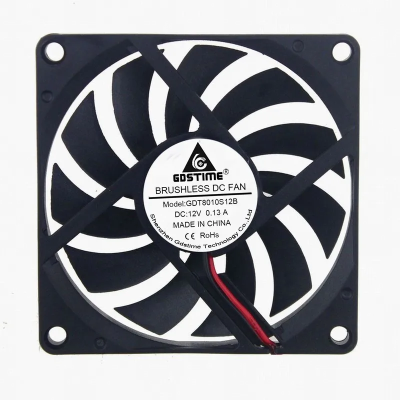 

1 Piece Gdstime 80mm x 10mm 2Pin DC 12V Burshless Radiator Cooler Cooling Fan 80mmx80mmx10mm 8010 8cm Two Wires