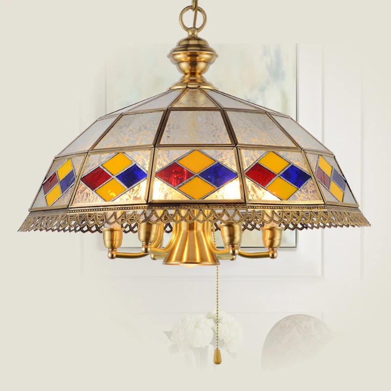 European Chandelier Chateau Dining Retro Southeast Asian Brass Multicolor Glass Chandelier Pastoral Mediterranean ZA626 ZL155