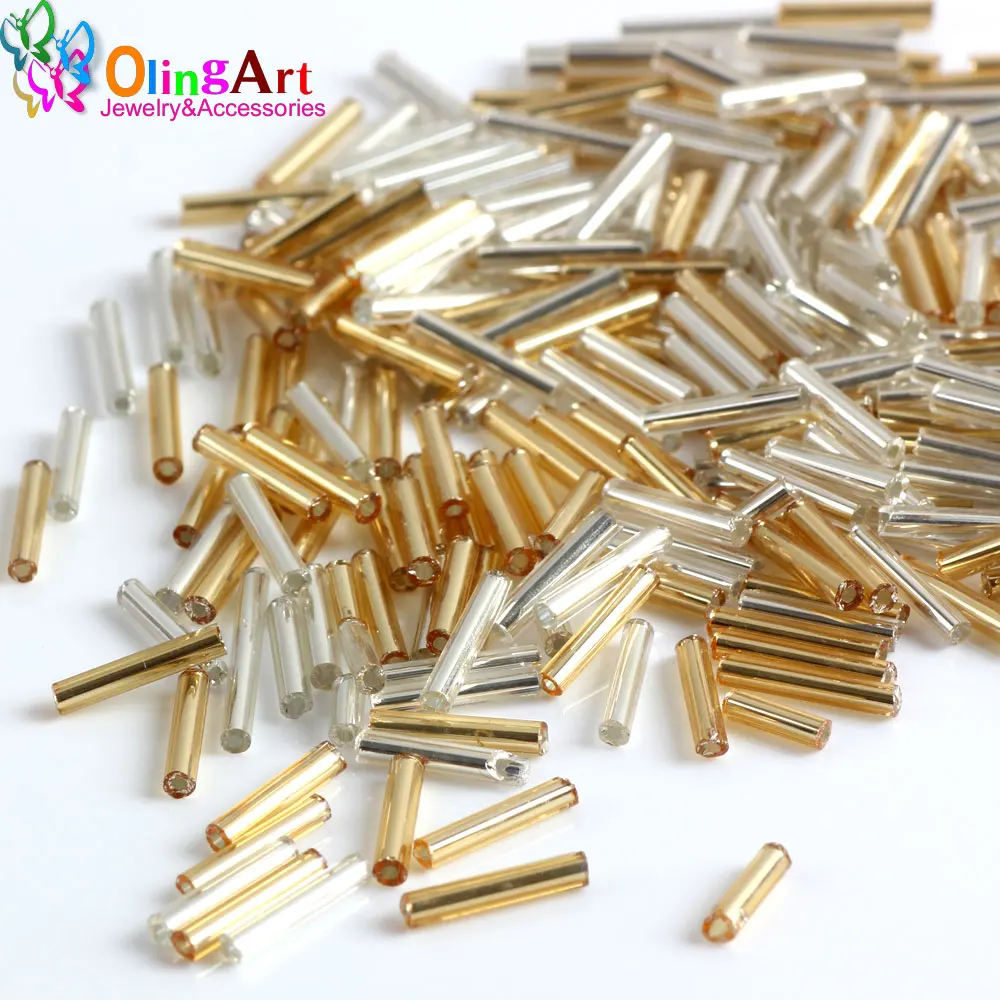 OlingArt Gold Silver Color 20g/Lot Silver Color-Lined Glass Seed Beads 9mm/11mm  Bugle Tube Bracelet DIY Jewelry Making