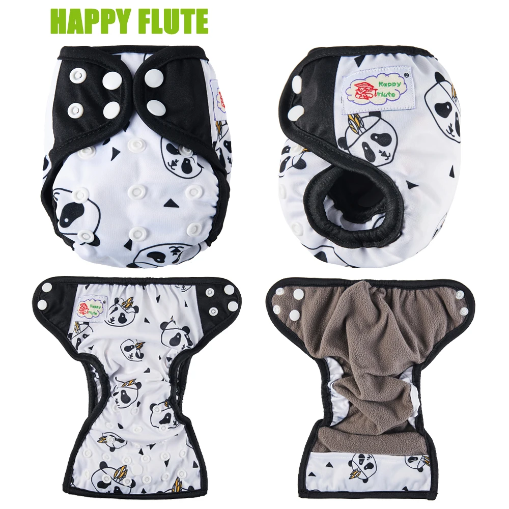 Happy Flute-pañal de bolsillo para recién nacido, tela NB, transpirable, carbón de bambú, interior, impermeable, PUL, fuelle doble exterior