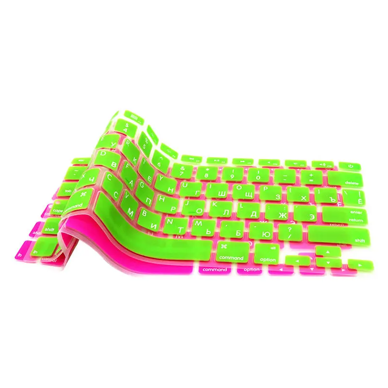 SR Silicone Teclado Capa Adesivo, Carta Língua Russa EUA, Retina Filme Protetor, 14 Cores, Fit para Macbook Air 13 Pro, 13, 15, 17