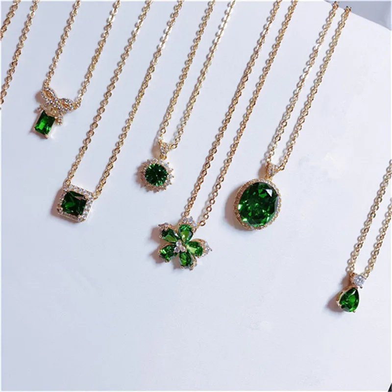 Vintage Created Emerald Necklace Pendants For Women 100% 925 Sterling Green Gemstone Clavicle Chain Fine Jewelry High Quality