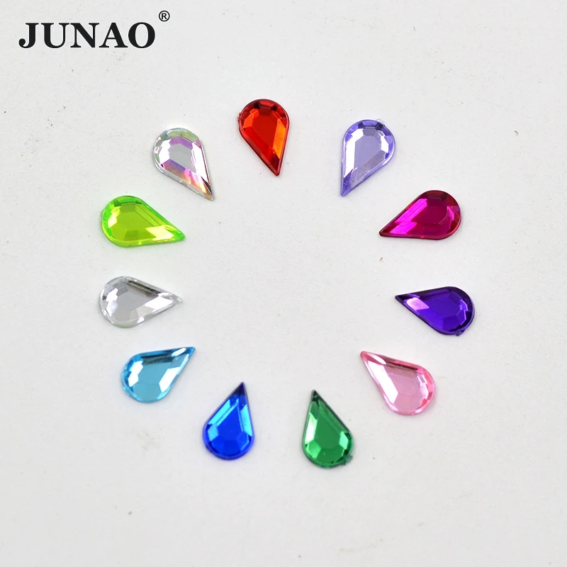 JUNAO 5*8mm Colorful Drop Crystal Rhinestone Flatback Acrylic Gems Nail Crystal Stones Non Sewing Scrapbook Beads For DIY Crafts