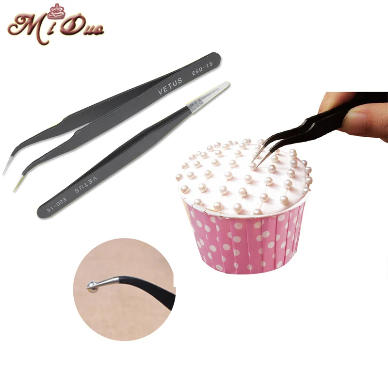 2Pcs/Set Anti-static Elbow and Straight Stainless Steel Tweezers for Bakeware Decoration Fondant Cake Sugarcraft Tweezer Tools