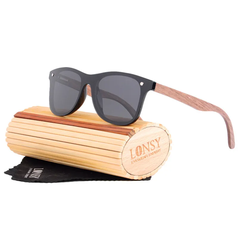 LONSY Retro Wood Sunglasses Men Bamboo Sunglass Women Luxury Brand Design Vintage Sun Glasses For Women Oculos de sol masculino