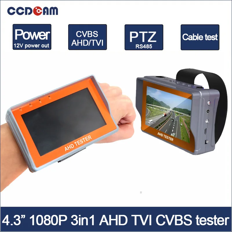 

CCDCAM Free Shipping!Portable Wrist 4.3" LCD HD-AHD1080P+TVI 1080P+CVBS Analogy 3 in 1 CCTV Camera Test Monitor Tester