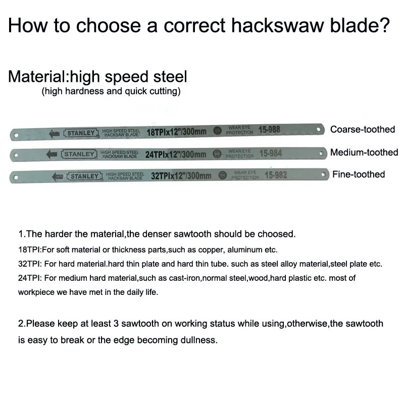 Stanley 1pcs multifunction sharpness 18T 24T 32T high speed steel hacksaw blade 12\