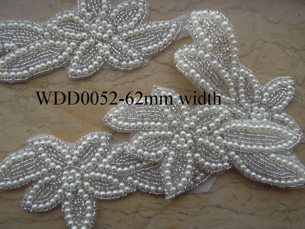 (20 yards) wholesale iron on bridal beaded applique pearl trim for wedding dress garment sash DIY WDD0052