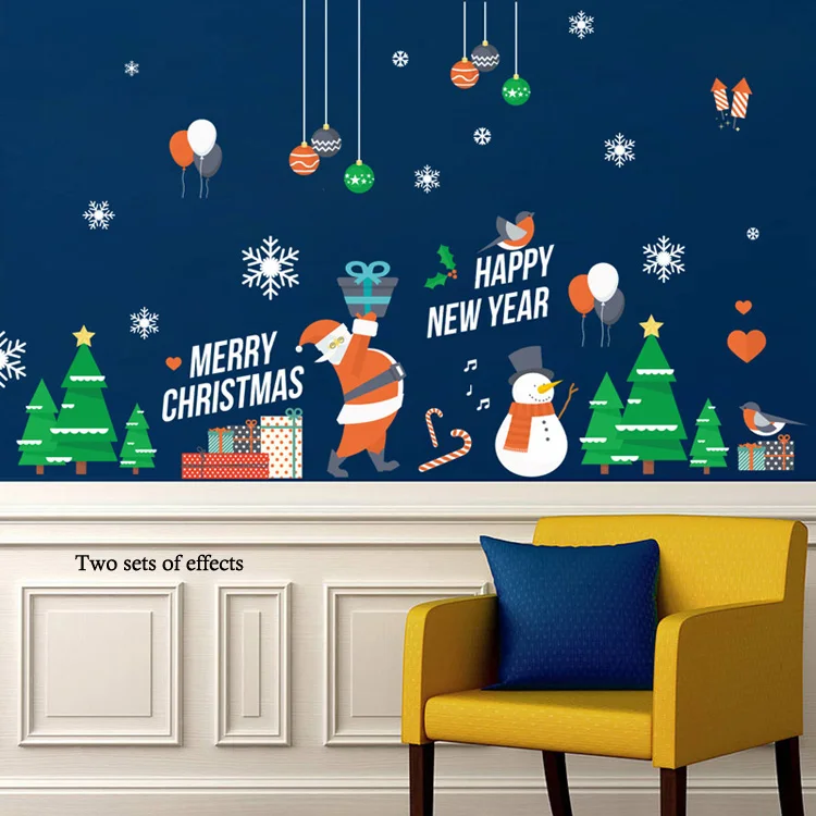 Frohe Weihnachten/Frohes Neues Jahr Wandaufkleber Festival Glasfenster Hintergrund Heimdekoration Wandtattoos Abnehmbare Tapeten – Detail 9