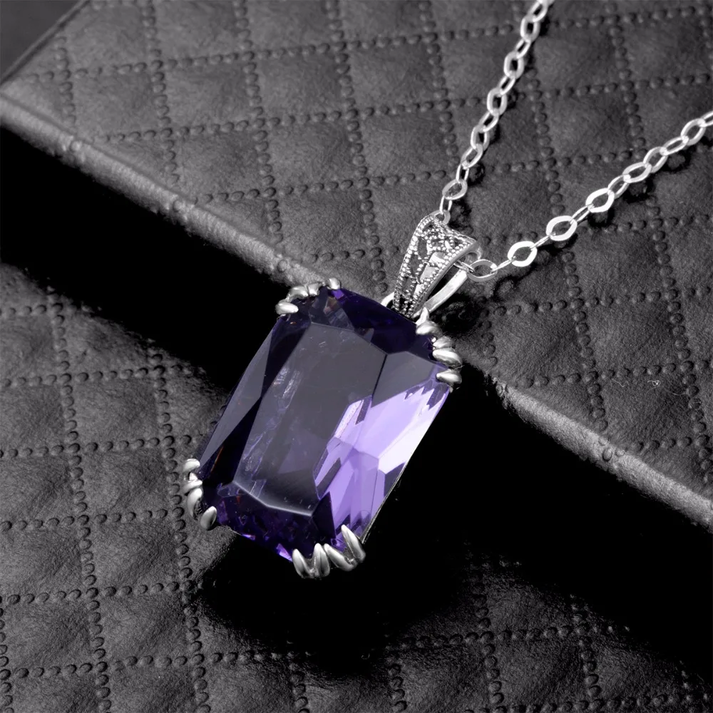 Genuine 925 Sterling Silver Necklaces Pendants Women Vintage Fashion Jewelry Created Amethyst Stone Pendant No Chain for Women