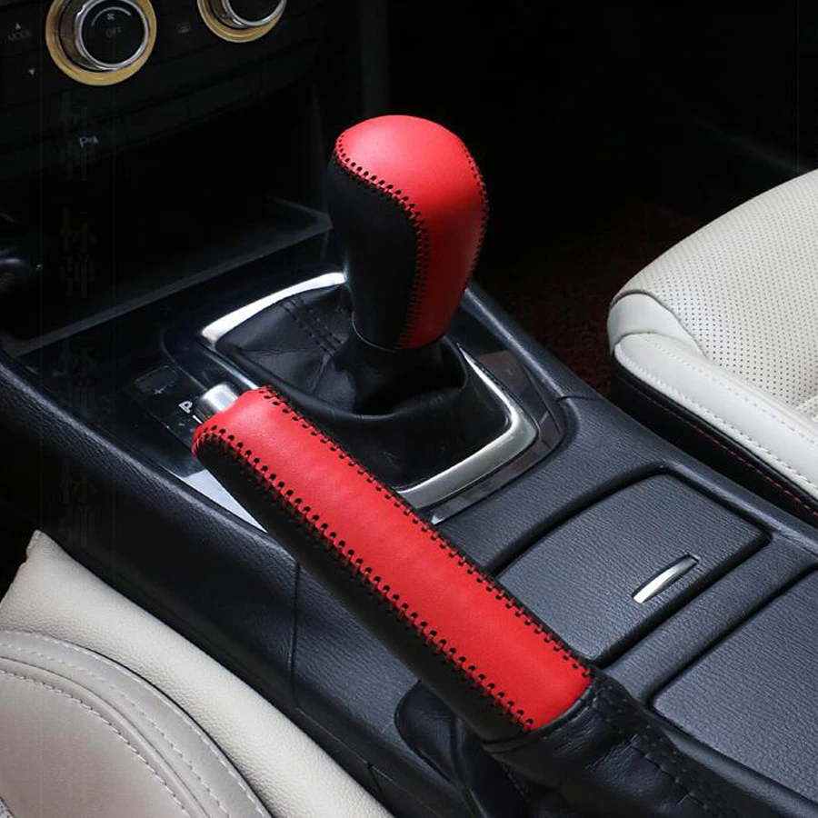 

YAQUICKA Car Interior Leather Gear Shift Knob Cover Handbrake Sleeve Collars For Mazda 3 Axela Atenza CX-5 CX-4 CX-3 Car-covers