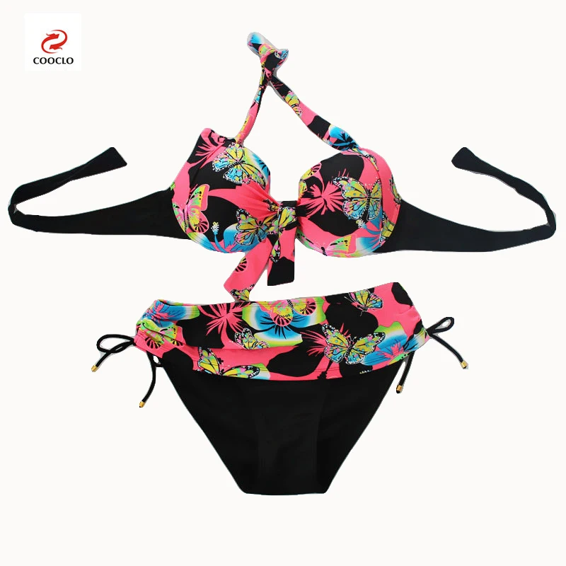 Cooclo-bikini con estampado de mariposa para mujer, traje de baño Con aros, bañador de playa, talla grande 7XL