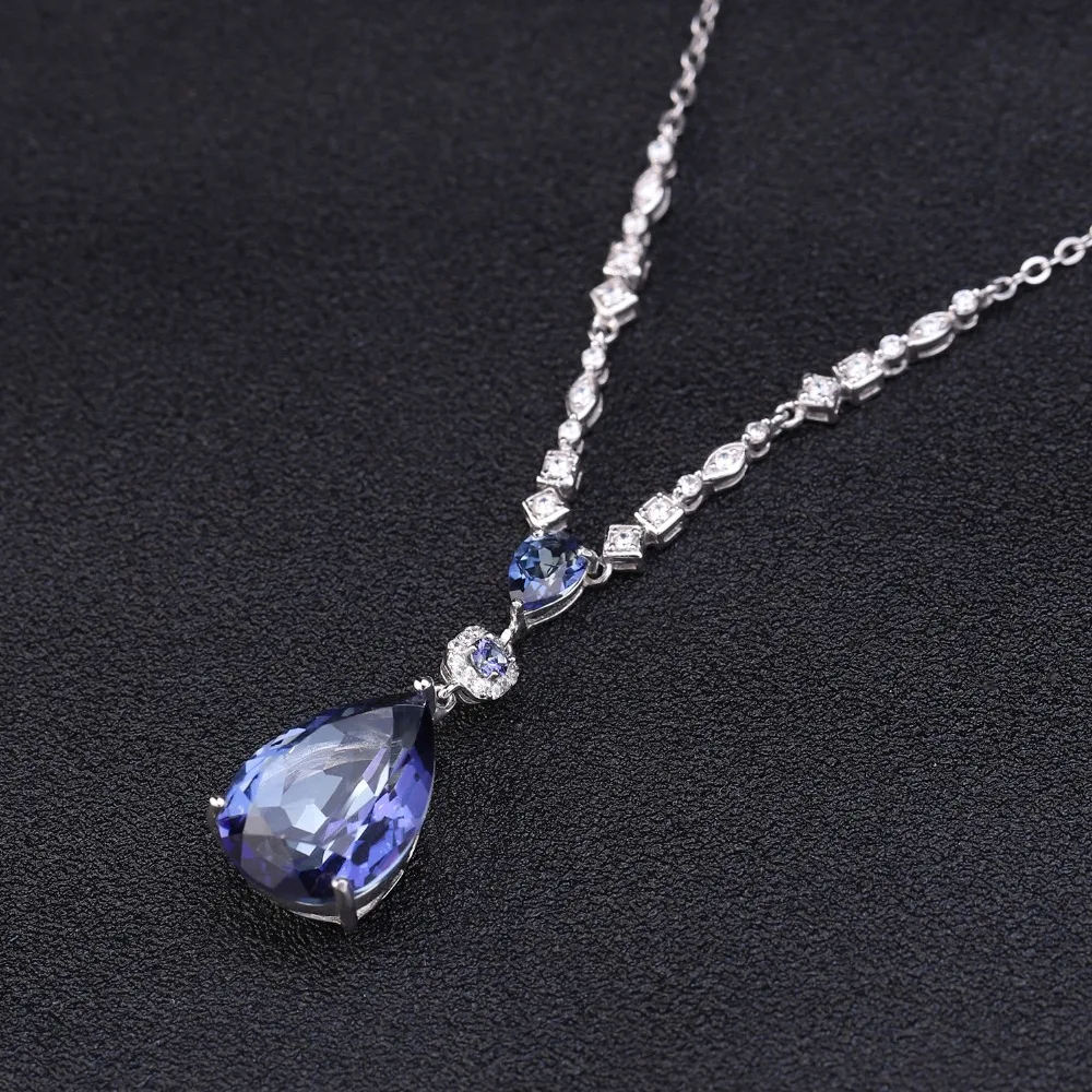 GEM\'S BALLET 925 Sterling Silver Classic Jewelry 10.68C Natural Iolite Blue Mystic Quartz Pendant Necklace for Women Wedding
