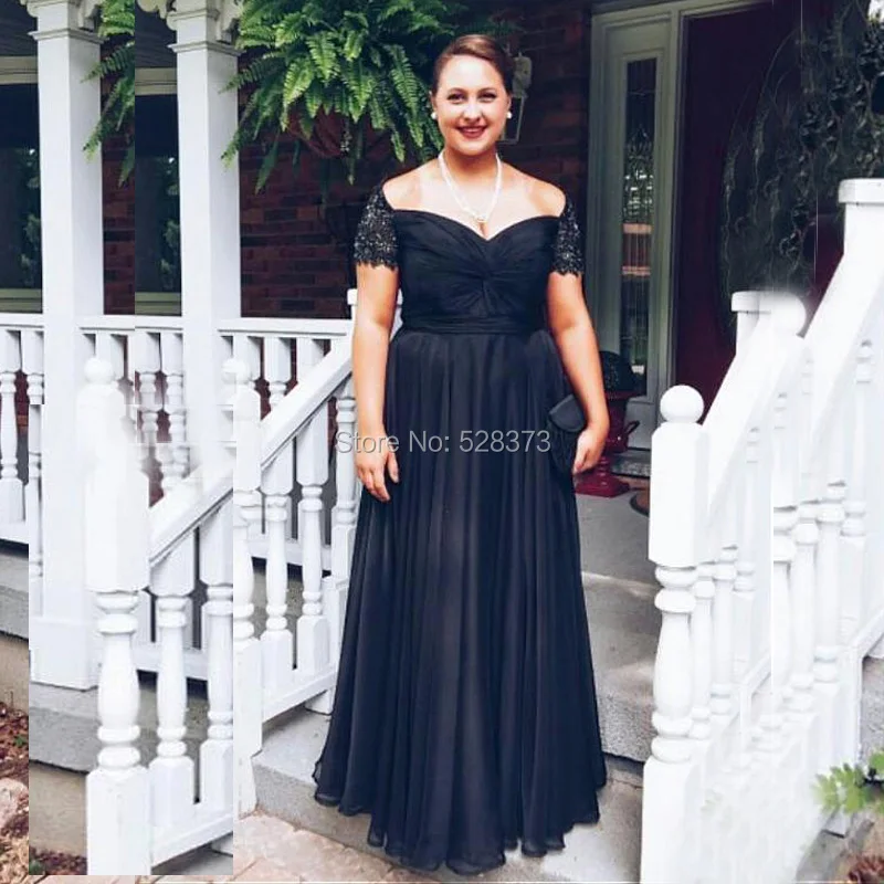 

YNQNFS MD76 Elegant Mother of the Bride Dresses Plus Size Off Shoulder Chiffon Black Party Outfits Wedding Guest Wear 2019