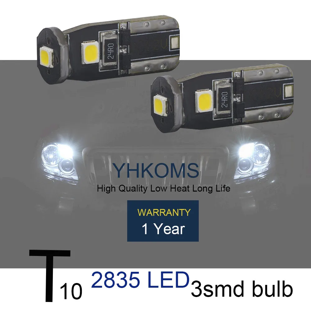 YHKOMS 2 Pcs T10 W5W 194 168 LED Marker Lamp Car Interior Light Dome Light Car Wedge Side Light Bulb Canbus Error Free 6500K