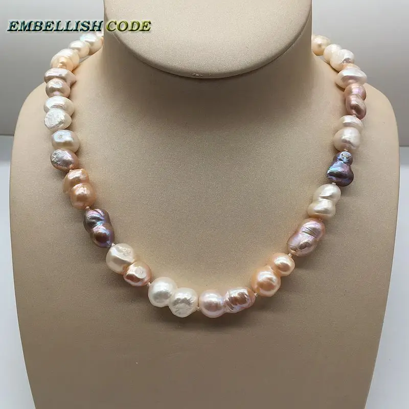 baroque pearl choker statement necklace bracelet white peach purple mixed color Peanut gourd shape natural freshwater pearls