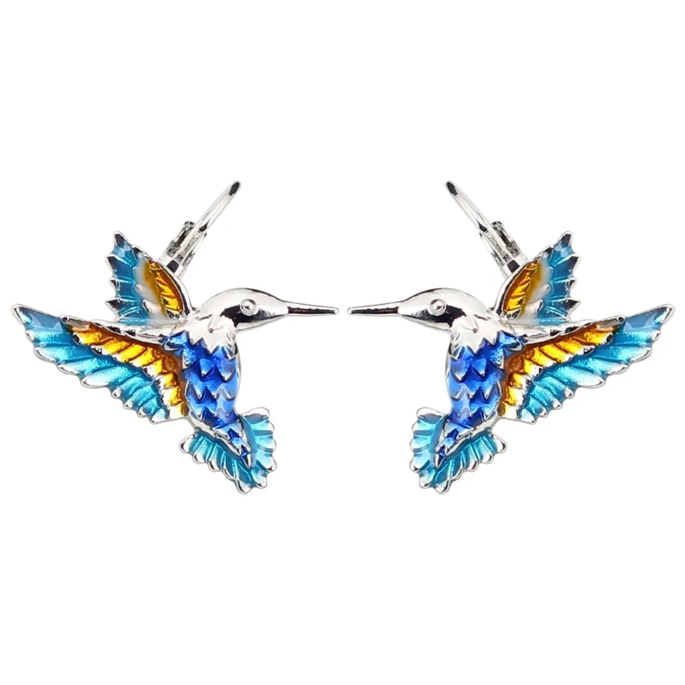 Bonsny Enamel Alloy Floral Hummingbird Eagle Stud French Clip Earrings Fashion Animal Jewelry For Girls Women Ladies Accessories image 3
