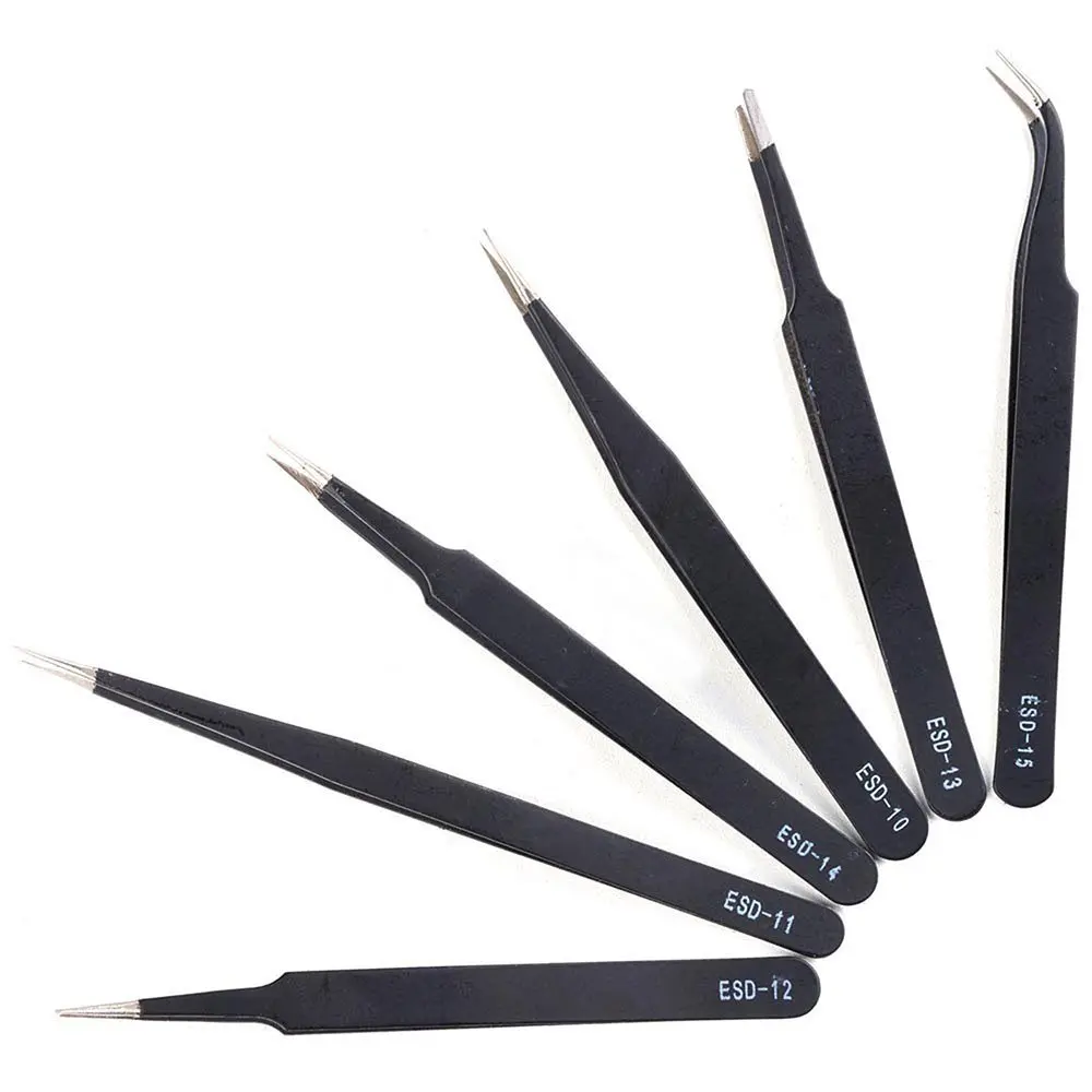 SMD BGA  Reworking Soldering Hand Tools  ESD 10 to 15 Stainless Steel Anti-static Tweezers For Computer Bga Repair Maintenance