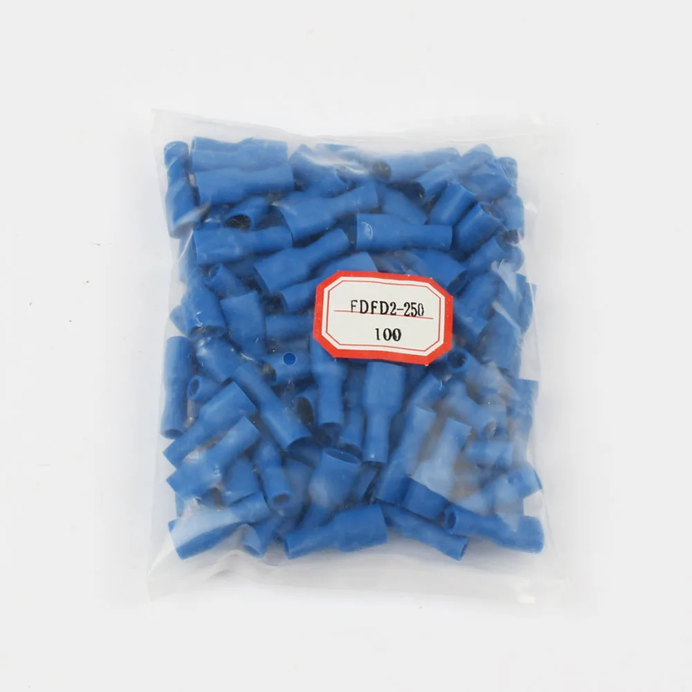 FDFD2-250 FDFD2.5-250 Female Insulated Electrical Crimp Terminal for 1.5-2.5mm2 Connectors Cable Wire Connector 100PCS/Pack FDFD