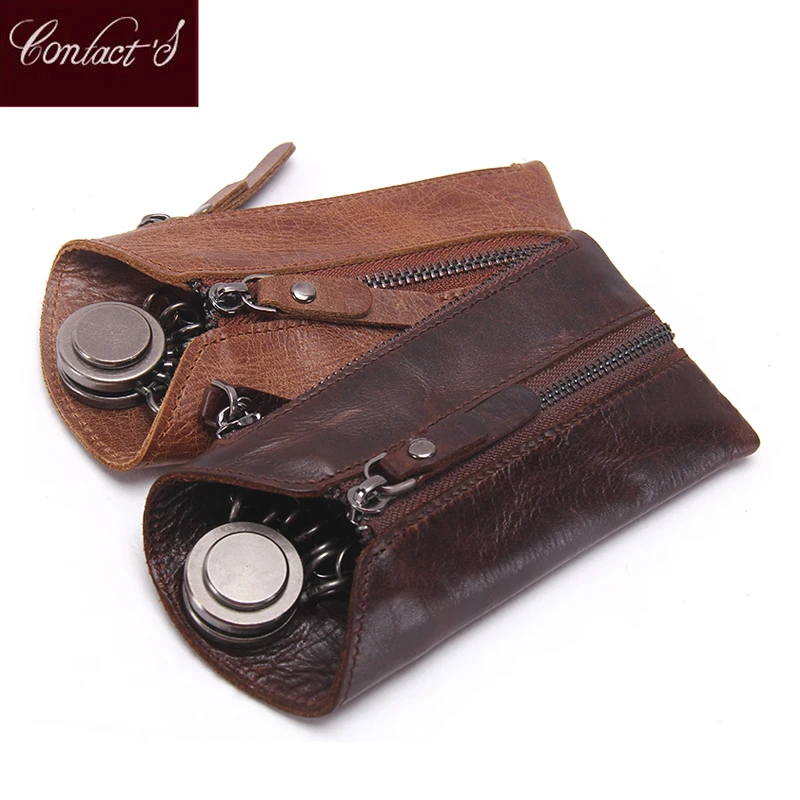 Contact'S Fashion Genuine Leather Women Key Wallet Keychain Covers Zipper Key Case Bag Key Organizer Holder Housekeeper Keys