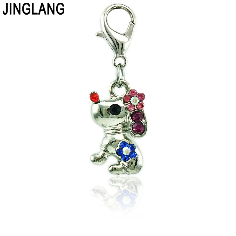 JINGLANG Mix Sale Fashion Lobster Clasp Charms Dangle Twenty-four Rhinestone Pattern Charms DIY For Jewelry Making Accessories