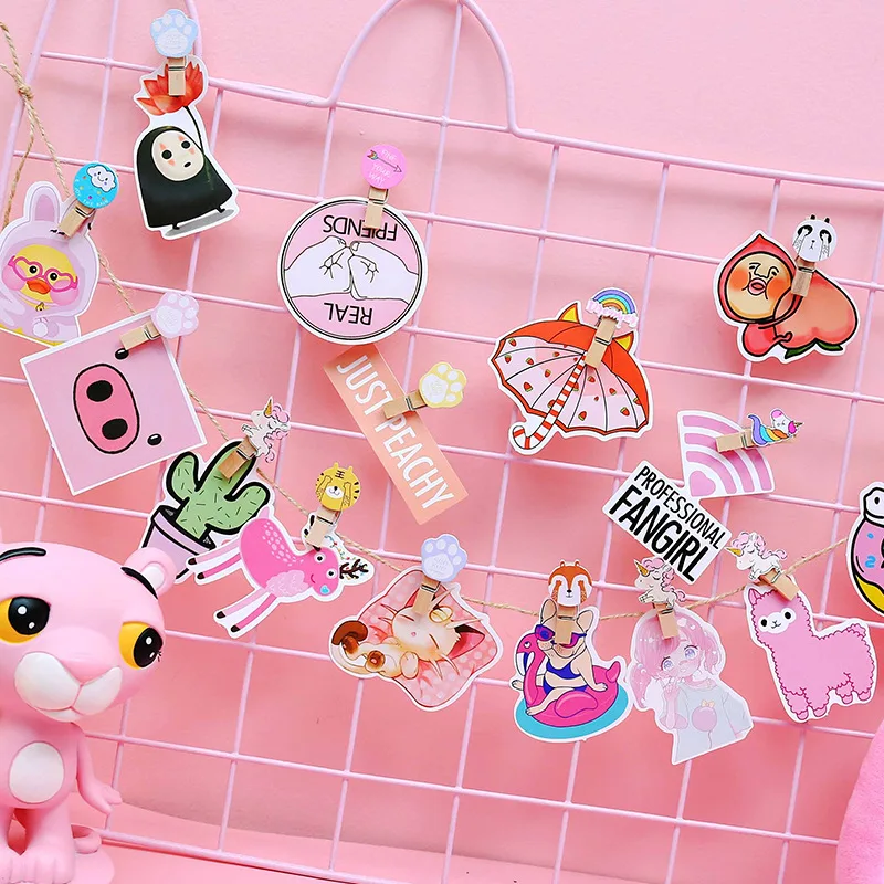 10Pcs/set Mini Cartoon Wood Clip Kawaii Cactus Unicorn Memo Paper Clips for Photo Decoration Clips Clothespin Stationery Supplie