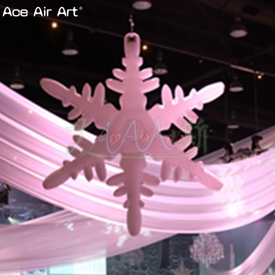 3m H Classical Shaped White Oxford Inflatable Snowflake Ceiling Air Balloon Nicely for Indoor or Outdoor Decoration