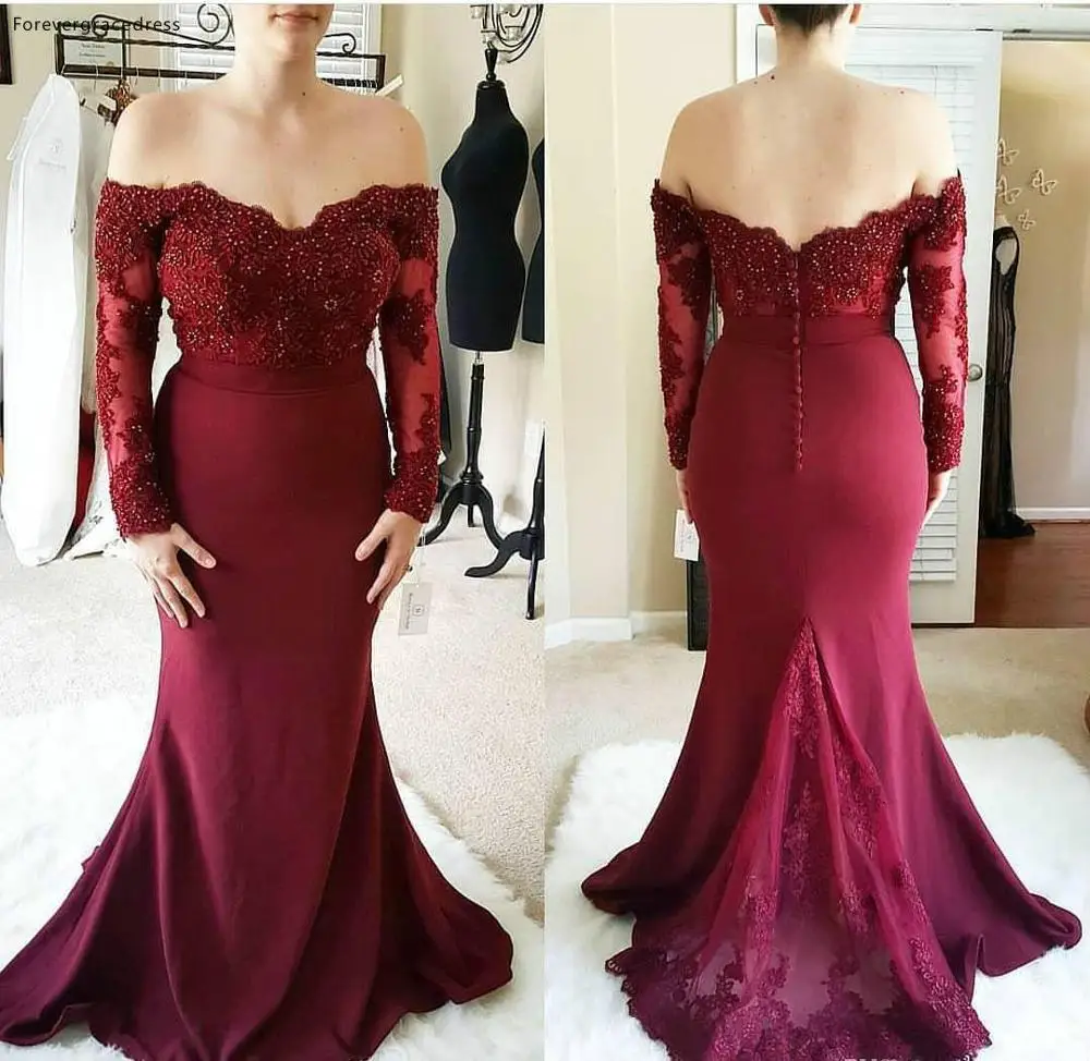 

Burgundy Long Sleeves Bridesmaid Dress Appliques Summer Country Garden Formal Wedding Party Guest Maid of Honor Gown Plus Size