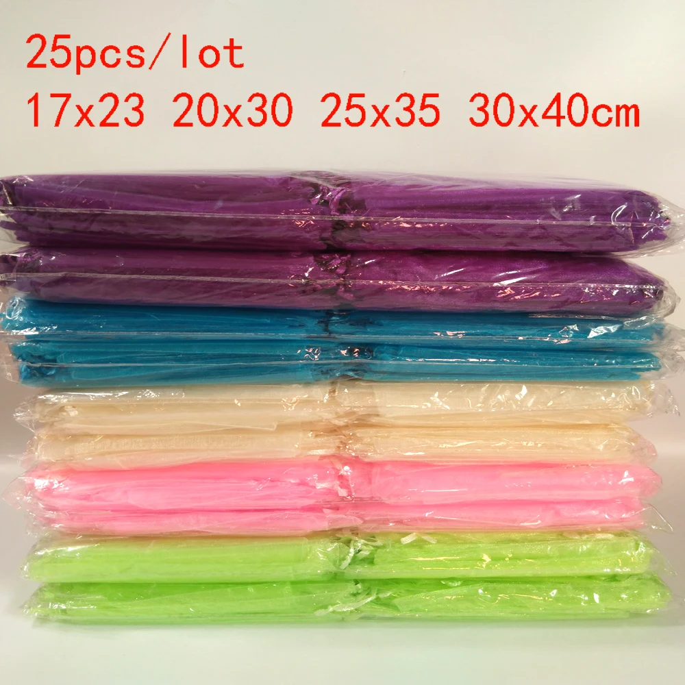 25pcs 17x23 20x30 25x35 30x40cm Jewelry Packaging Drawable Organza Bags,Wedding Party Gift Bags & Pouches,Jewelry Packing Bags