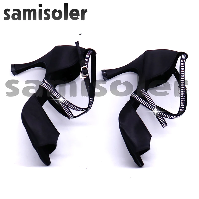 Samisoler Satin Style Ballroom Dance Shoes Women with Black Party ladieslatin dance shoes black Women Latin Dance Shoes