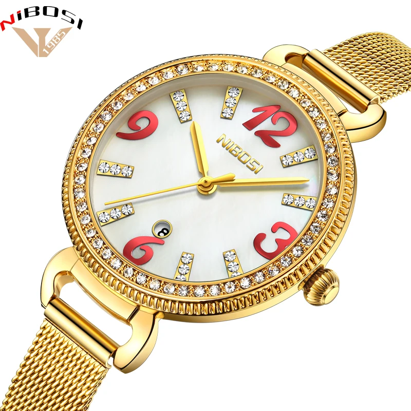 

Relogio Feminino NIBOSI Ladies Designer Watches Luxury Watch Women 2018 Women's Watches Crystals Mesh Strap Dress Reloj Mujer