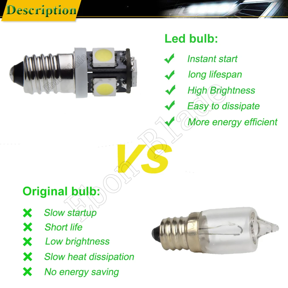 Pair E10 led light bulbs 1447 Screw 3V 6V 12V 24V DC  Instrument Indicator bulb 5SMD 5050 flashlight Torch Lamp White Warm White