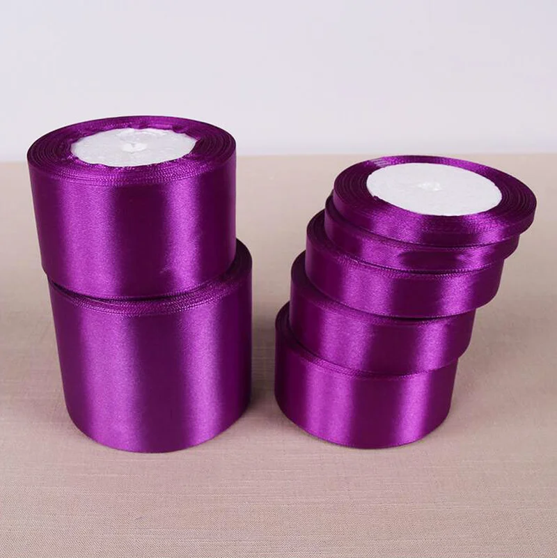 6mm-75mm 25 Yards Lila Seidensatinband für Hochzeitsfeier-Dekoration, Einladungskarten, Geschenkverpackung, Scrapbooking-Zubehör, DIY-Schleifen-Bastelbedarf
