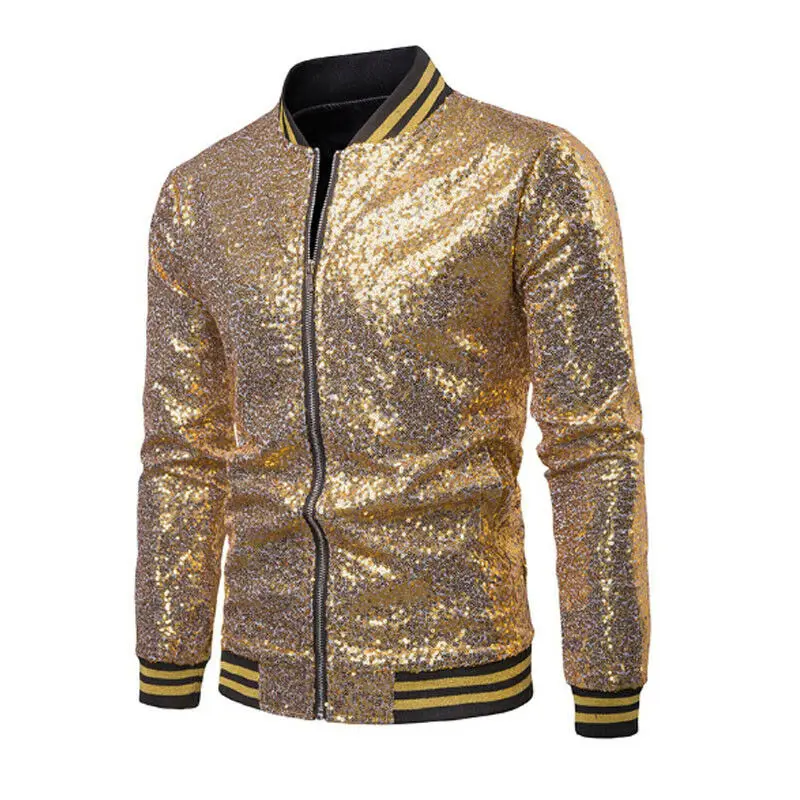 Jaqueta Bling de lantejoulas masculina, ouro brilhante, jaqueta do colégio, casacos de casamento, outwear, festa, palco, baile, moda, novo