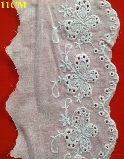 Top quality 11cm wide white 9088 cotton fabric base cotton butterfly image embroidery lace trim,XERY0206G