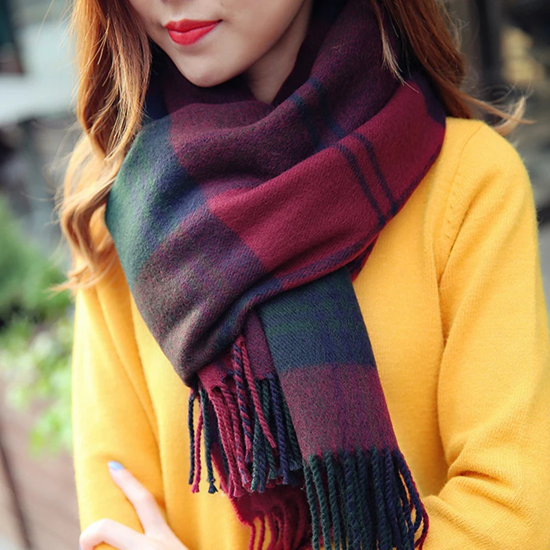

Mingjiebihuo New fashion autumn and winter thick warm scarf couple dual-use plaid scarf plus long paragraph