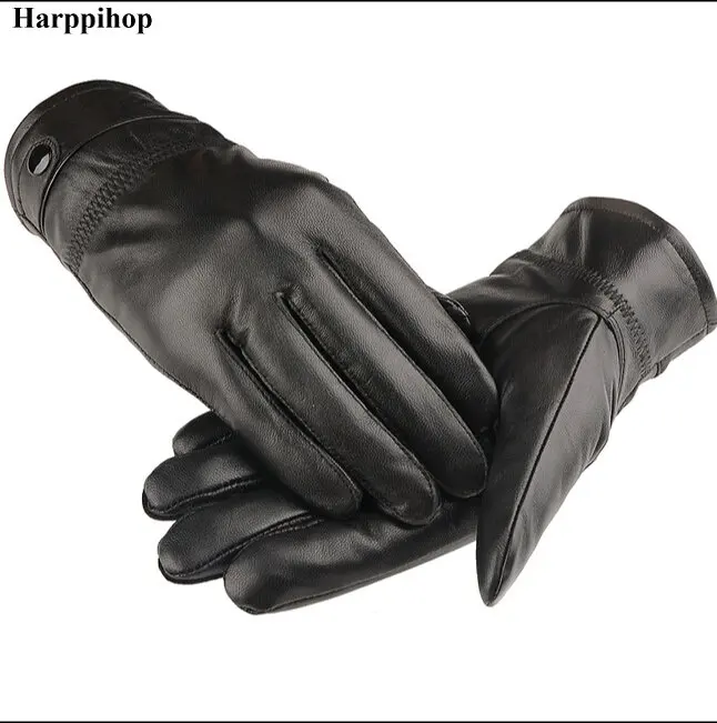 Gants chauds en cuir véritable pour hommes, mitaines de marque, noir, couleur marron, hiver, 2024