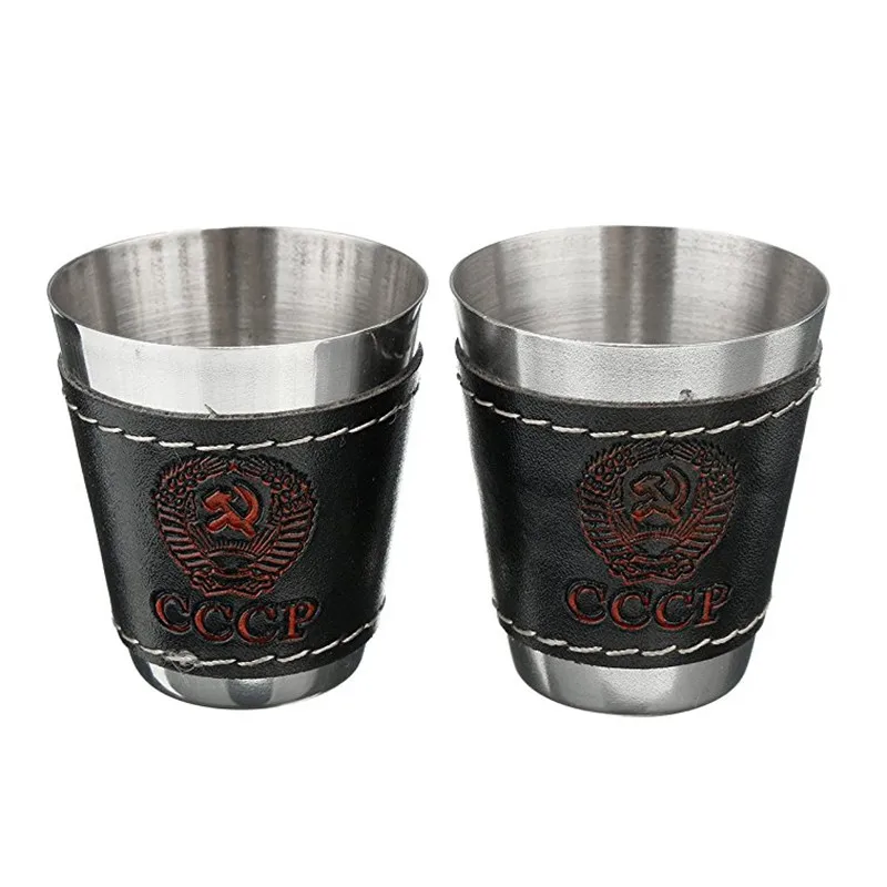 Bpa Free 8oz Pu Leather Wrapped Whisky Bottle Cccp Flagon Funnel Stainless Steel Vodka Cup Alcohol Hip Flask SET With Gift Box