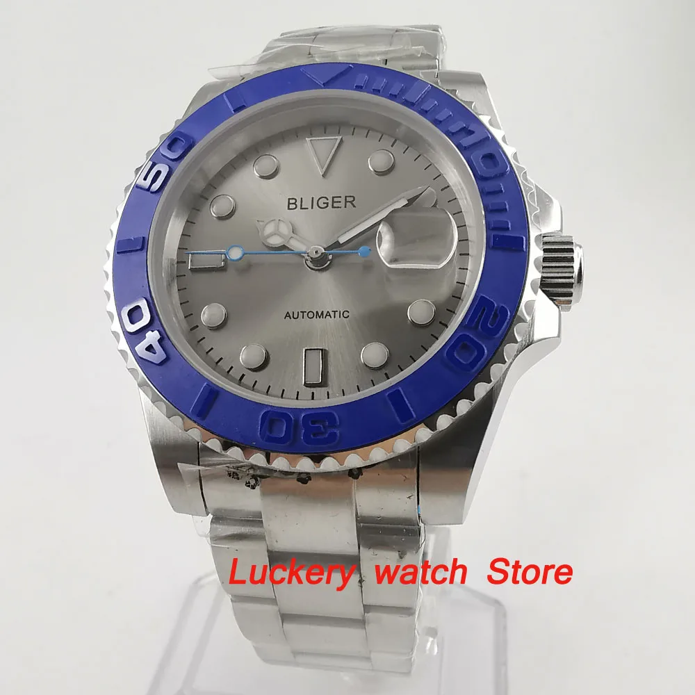 40mm bliger gray dial Luminous saphire glass;blue Ceramic Bezel  SUB Automatic movement men's watch-BA124