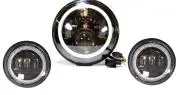 Hot Sale! 3pcs 7inch LED Headlight with White Halo Ring plus 4.5inch LED Fog Light with Amber Turn Signal Eye