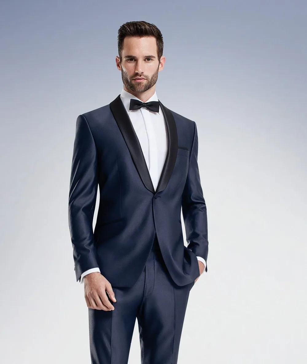 

Midnight Blue Wedding Suits Mens Suit Slim Fit 2016 Groom Tuxedos groomsmen Suit Jacket+Pants+Tie Two Pieces suit One Button