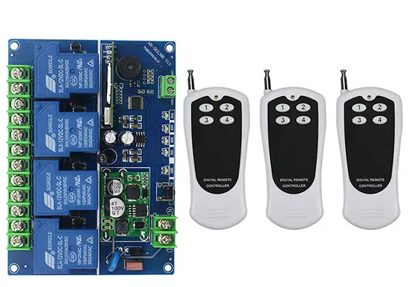 Interruptor de Control remoto inalámbrico, transmisor + receptor, 315/433 MHZ/lámpara/ventana/puertas de garaje, cc 12V 24V 36V 48V 4CH 30A RF