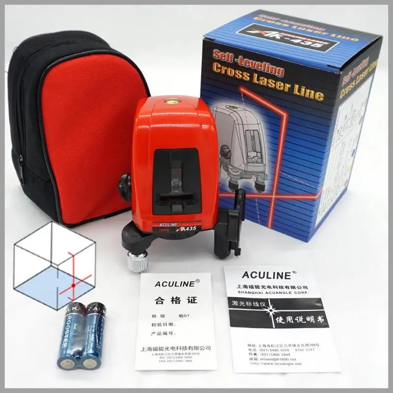 AK435 Laser Level 2 Line 1 Point Laser 635nm Slash Function Vertical Horizontal Self-leveling Cross Laser Level Meter