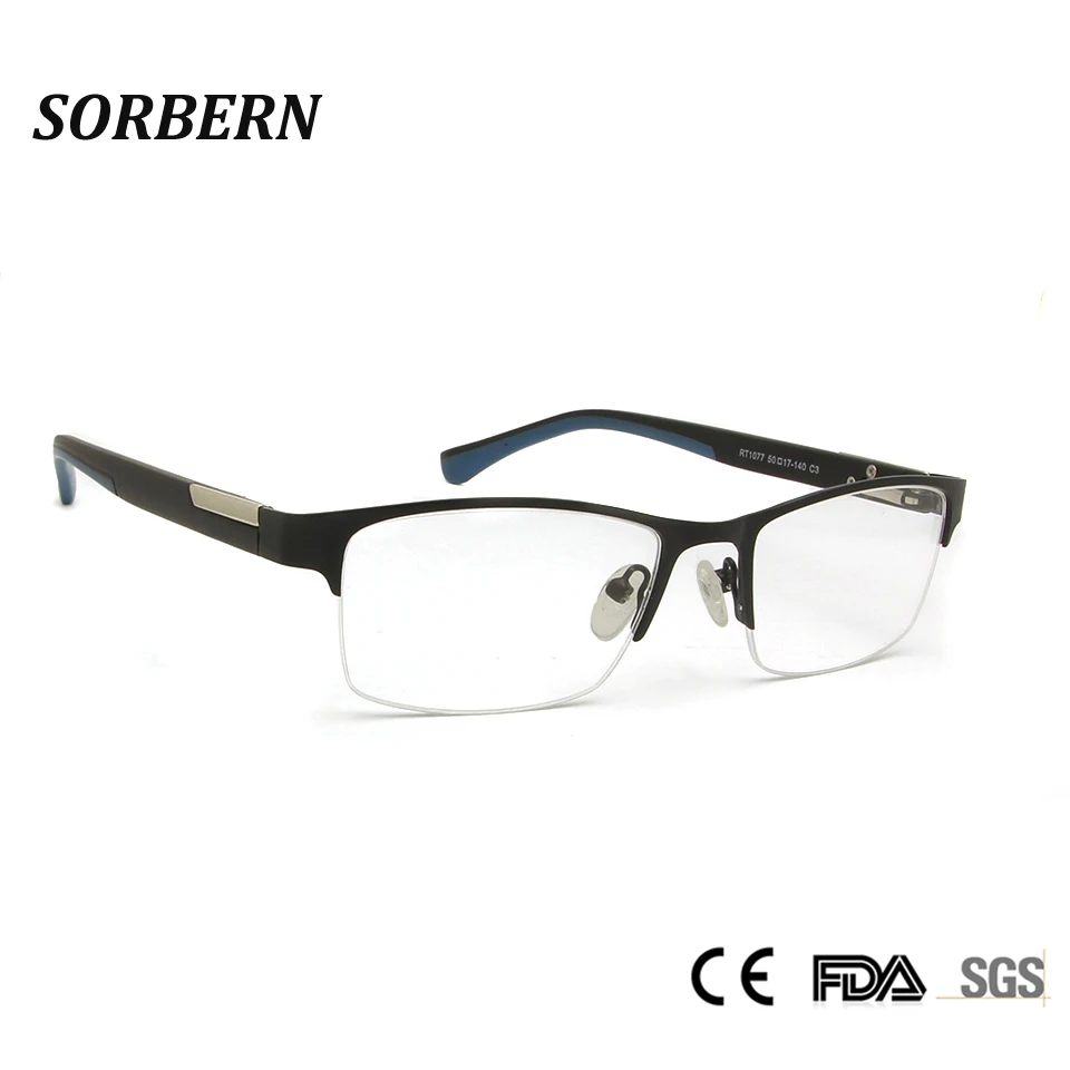 

SORBERN Men Glasses Frames Half Rim Eyeglasses Optical alloy Metal Business Prescription Myopia Glasses Brand Designer Eyewear