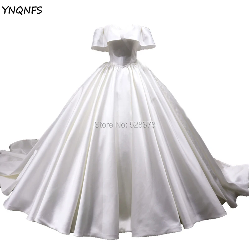 

YNQNFS W76 Real Pictures Swep Train Ball Gown Bridal Dress Vintage 50S 60S Ruffles Party Dress Robe de Mariee 2019